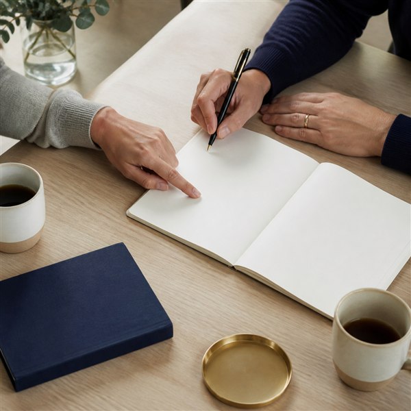 Un couple organise son projet dans un carnet
